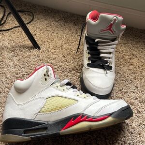 Air Jordan 5 Retro White and Red Sneakers